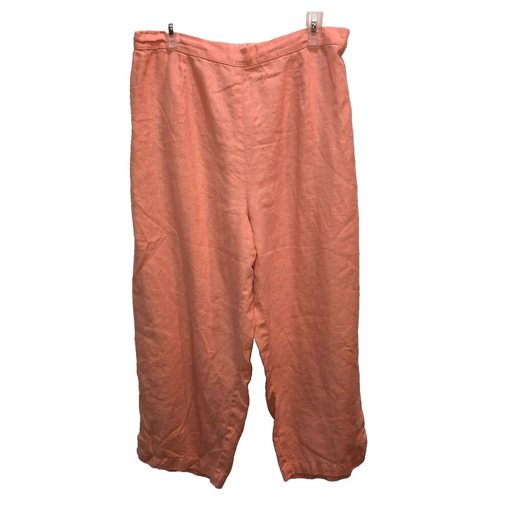 Dressbarn Size 16W 100% Linen Elastic Waist Coral Orange Capri Pants 16